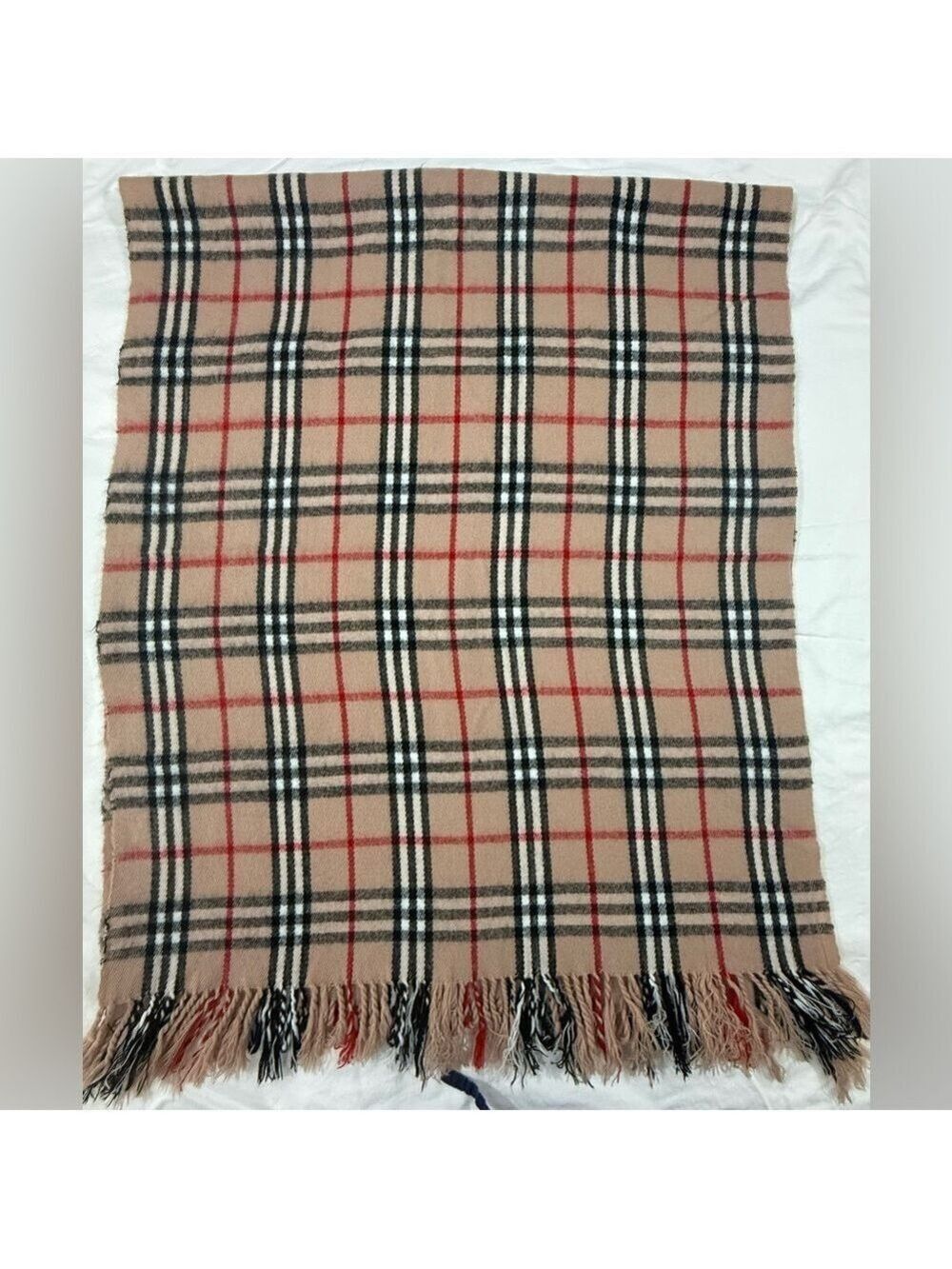 Royal Rossi Plaid Cashmere Wrap Shawl Blanket Scarf Tan Red Oversized Cozy